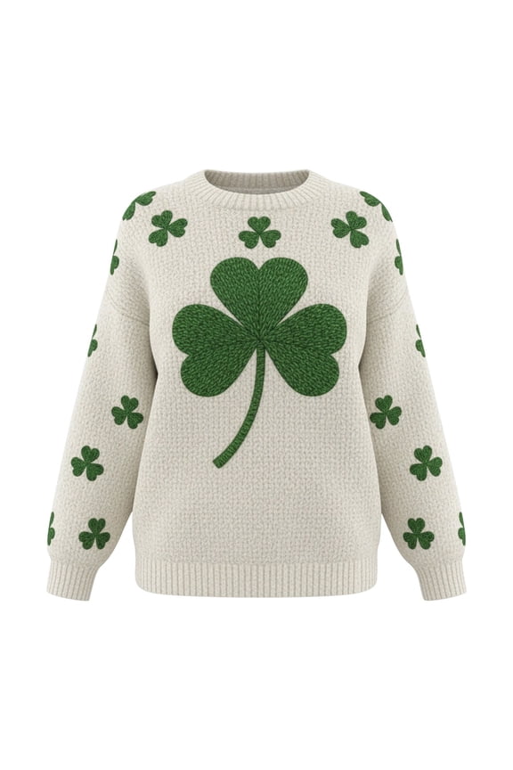 St Patricks Day Sweater Women Fall Winter Loose Mid Length Knit Cardigan Plus Size Sweater