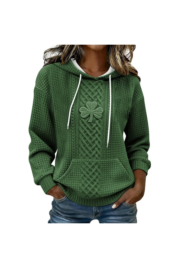 St Patricks Day Sweater Women Irish Shamrock Clover Shirt with Front Pocket 2026 Summer Holiday Solid Color Pullover Tops Long Sleeve Saint Pattys Hooded Sweatshirt,Light Green XL