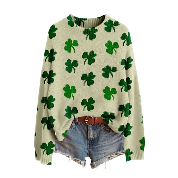 St Patricks Day Sweater Women Long Sleeve Crewneck Irish Oversized Pullover Plus Size Sweater