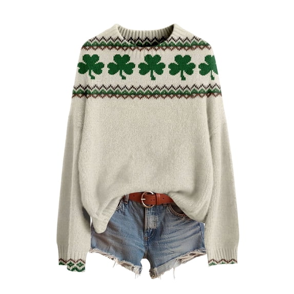St Patricks Day Sweater Women Long Sleeve Crewneck Irish Oversized Pullover Plus Size Sweater