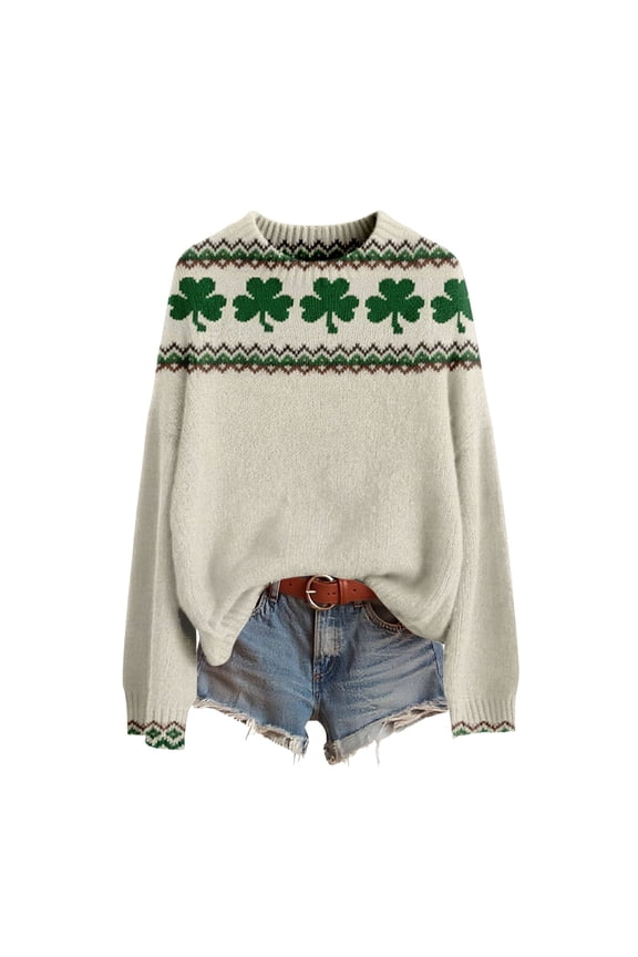 St Patricks Day Sweater Women Long Sleeve Crewneck Irish Oversized Pullover Plus Size Sweater