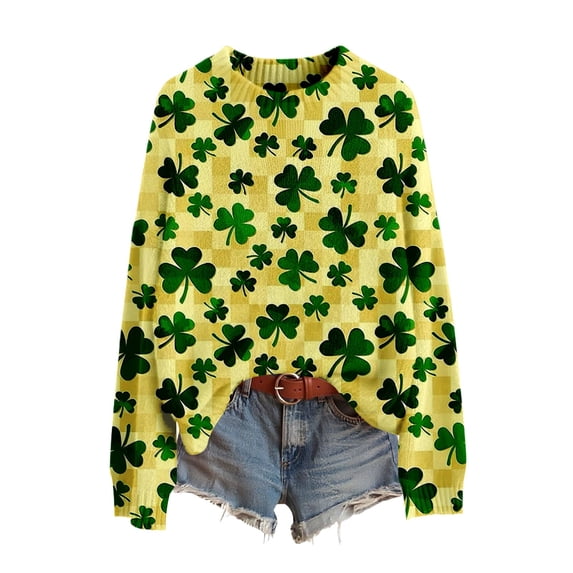 St Patricks Day Sweater Women Long Sleeve Crewneck Irish Oversized Pullover Plus Size Sweater