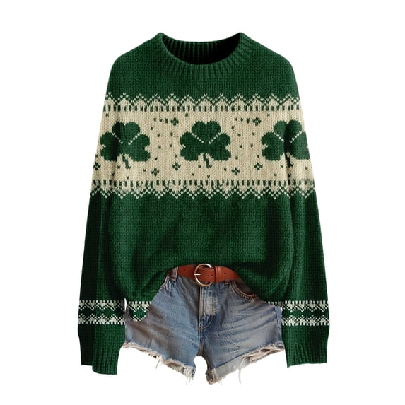 St Patricks Day Sweater Women Long Sleeve Crewneck Irish Oversized Pullover Plus Size Sweater