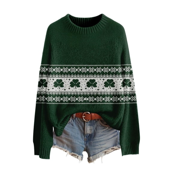 St Patricks Day Sweater Women Long Sleeve Crewneck Irish Oversized Pullover Plus Size Sweater