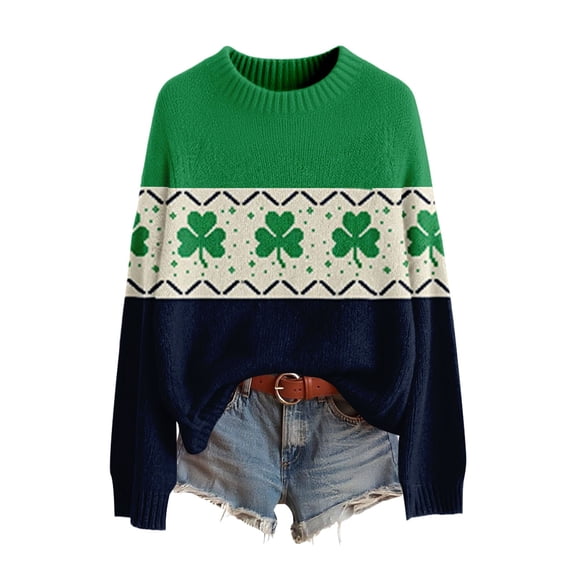 St Patricks Day Sweater Women Long Sleeve Crewneck Irish Oversized Pullover Plus Size Sweater