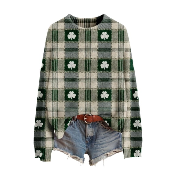 St Patricks Day Sweater Women Long Sleeve Crewneck Irish Oversized Pullover Plus Size Sweater