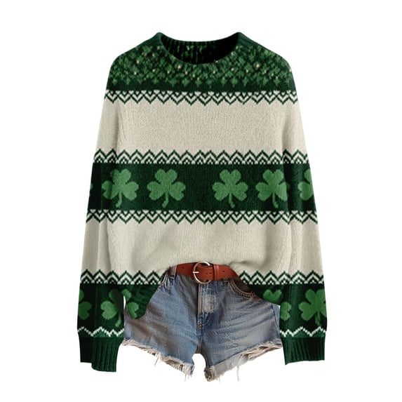 St Patricks Day Sweater Women Long Sleeve Crewneck Irish Oversized Pullover Plus Size Sweater