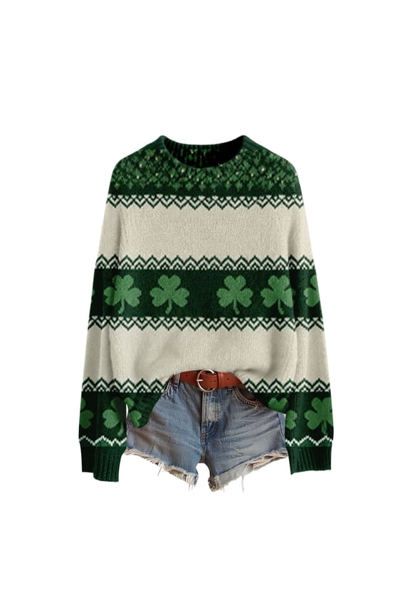 St Patricks Day Sweater Women Long Sleeve Crewneck Irish Oversized Pullover Plus Size Sweater