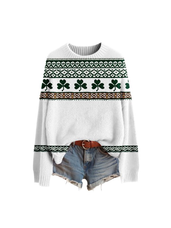St Patricks Day Sweater Women Long Sleeve Crewneck Irish Oversized Pullover Plus Size Sweater