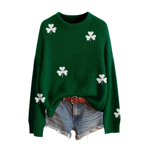 St Patricks Day Sweater Women Long Sleeve Crewneck Irish Oversized Pullover Plus Size Sweater