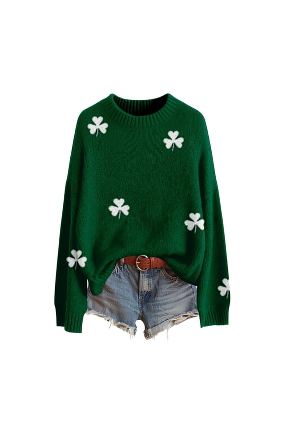 St Patricks Day Sweater Women Long Sleeve Crewneck Irish Oversized Pullover Plus Size Sweater
