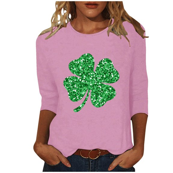 St Patricks Day Sweatshirt Women Shamrock Crewneck Long Sleeve Shirt Irish Lucky Leaf Pullover Graphic Shirts Tops