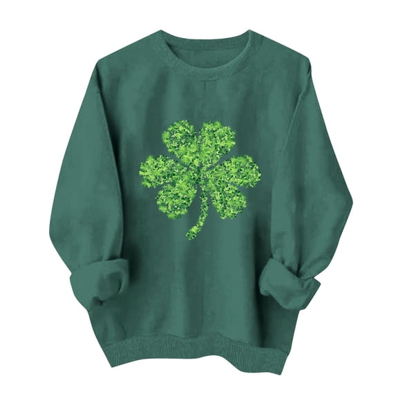 St. Patricks Day Sweatshirts for Women Long Sleeve Crewneck Irish Sweatshirts Oversized Saint Patty's Pullover Tops 2026 Spring Fall Outfits
