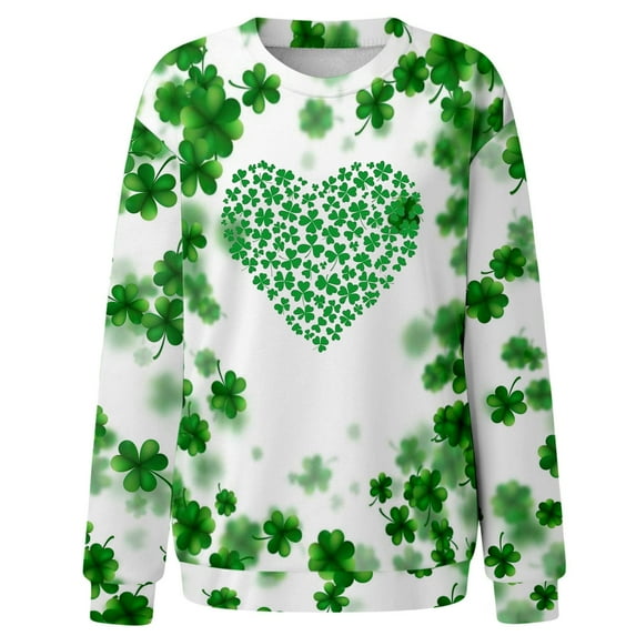 St.Patricks Day Sweatshirts for Women Long Sleeve Crewneck Pullover Funny Green Graphic Printed Casual Loose Fit Tops (XL, Green)