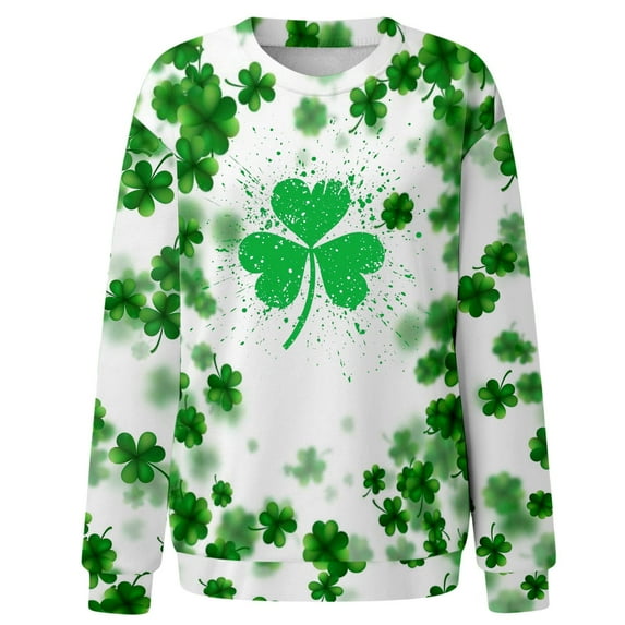 St.Patricks Day Sweatshirts for Women Long Sleeve Crewneck Pullover Funny Green Graphic Printed Casual Loose Fit Tops (XS, Green)