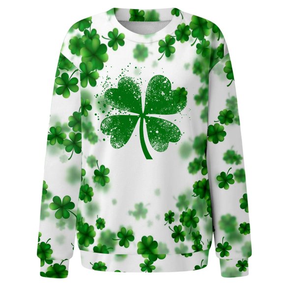 St.Patricks Day Sweatshirts for Women Long Sleeve Crewneck Pullover Funny Green Graphic Printed Casual Loose Fit Tops (XS, Green)