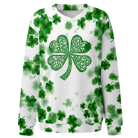 St.Patricks Day Sweatshirts for Women Long Sleeve Crewneck Pullover Funny Green Graphic Printed Casual Loose Fit Tops (XS, Green)