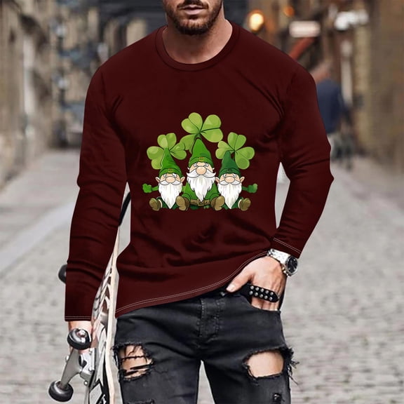 St Patricks Day T Shirt Men, Long Sleeve Shirts Casual for Men, Crewneck Tops Fashionable Men's St Patrick's Day Printing Long Sleeved Round Neck Casual Comfortable Top Shirt