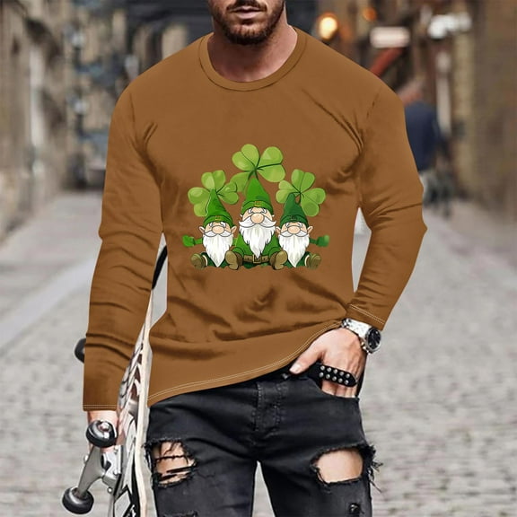St Patricks Day T Shirt Men, Long Sleeve Shirts Casual for Men, Crewneck Tops Fashionable Men's St Patrick's Day Printing Long Sleeved Round Neck Casual Comfortable Top Shirt