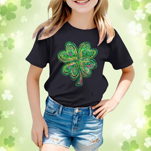 St Patricks Day T-Shirt Round Neck Cotton Tops St Patricks Day T-Shirt for Kids Good Better Shirt (Black,12-13 Years)
