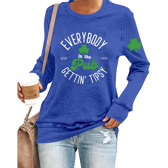 St Patricks Day T-Shirt Round Neck Short Sleeve Happy New Year Shirts for Women Funny T-Shirts (Blue,XXXL)