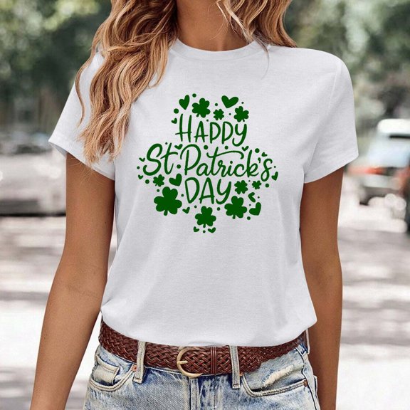 St Patricks Day T-Shirt Soft Comfortable Happy New Year Shirts for Girlfriend Summer Clothes (White,XXXL)