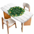 thumbnail image 1 of St Patricks Day Table Cloths for 3 Foot Rectangle Tables, Spring Gold Coin Green Shamrock Wooden Grain Patio Waterproof Elastic Fitted Tablecloths, Washable Rectangular Table Cover for Camping, 1 of 8