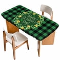 thumbnail image 1 of St Patricks Day Table Cloths for 4 Foot Rectangle Tables, Spring Gold Coin Green Shamrock Plaid Patio Waterproof Elastic Fitted Tablecloths, Washable Rectangular Table Cover for Camping, 1 of 8