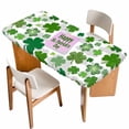 thumbnail image 1 of St Patricks Day Table Cloths for 6 Foot Rectangle Tables, Shamrock Grey Green Spring Modern Leaf Patio Waterproof Elastic Fitted Tablecloths, Washable Rectangular Table Cover for Camping, 1 of 8