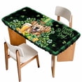 thumbnail image 1 of St Patricks Day Table Cloths for 6 Foot Rectangle Tables, Watercolor Dogs Green Shamrock Plaid Patio Waterproof Elastic Fitted Tablecloths, Washable Rectangular Table Cover for Camping, 1 of 8