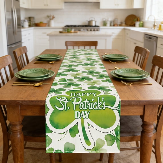 St Patricks Day Table Runner 13 x 72 Inch, St Patrick Green Buffalo Plaid Shamrocks Runners for Table Party Home Dinner Decor