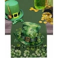thumbnail image 1 of St. Patricks Day Table Runner 13x72 Inches Long Green Clover Hat Runner for Table Green Leaves Table Runners Cotton Linen Dresser Scarf for Kitchen Coffee Dining Spring Holiday Party Decor, 1 of 6