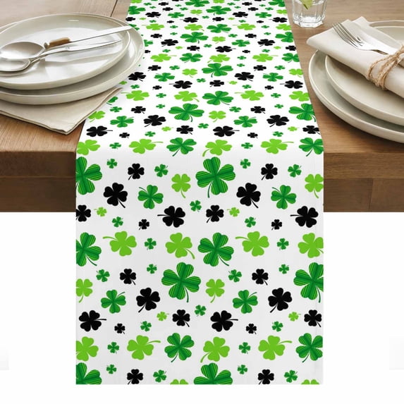 St Patricks Day Table Runner - 72 Inch Long, Kitchen Dining Table Runner Dresser Scarves, Spring Country Green Black Shamrock Farmhouse Decor for Coffee Tables Wedding Party Banquet
