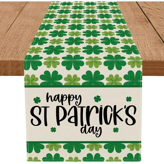 St Patricks Day Table Runner Green Shamrock Happy St Patricks Day Spring Holiday Party Table Decorations for Home Kitchen Dining Indoor Outdoor Decor 13 x 90 Inch