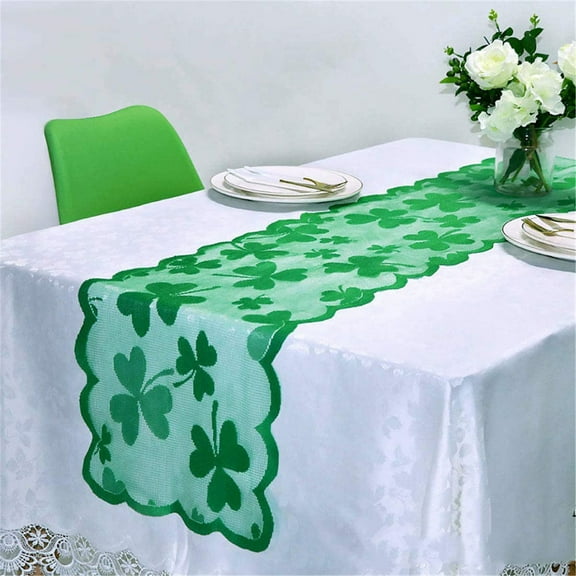 St Patricks Day Table Runner,Green Table Runner Shamrock Lace Table Runners for Party,St.Patrick's Day Table Decorations (13 x 72 Inch)