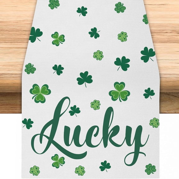 St Patricks Day Table Runner, Lucky Clover Shamrocks Table Runner, Seasonal Holiday Kitchen Dining Table Runner for Home Party Decor 13x72 Inch