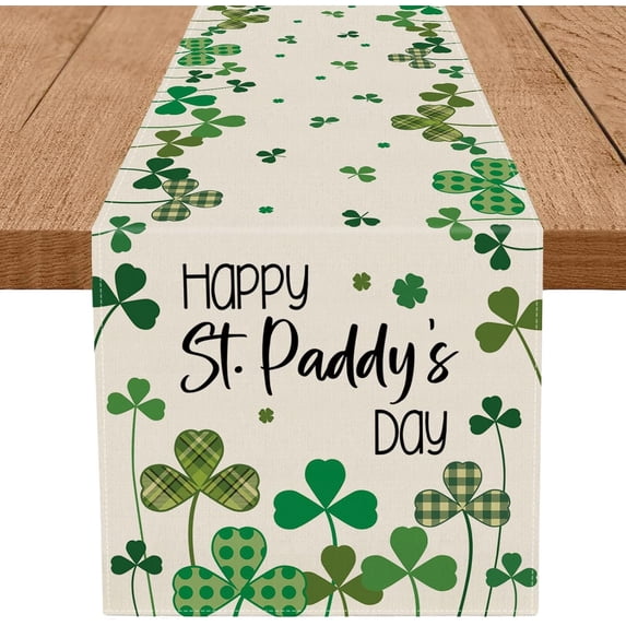St Patricks Day Table Runner Shamrocks Happy St. Patrick''s Day Runners Table Decorations Holiday Spring Kitchen Dining Home Party Supply 13x90 Inch