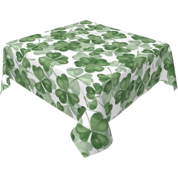 St Patricks Day Tablecloth 54 x 54 Inch Square, Dark Green Clover Print Tablecloths Tablecloths Outdoor Polyester Shamrock Table Cover for Holiday Party Picnic Dinner Decor