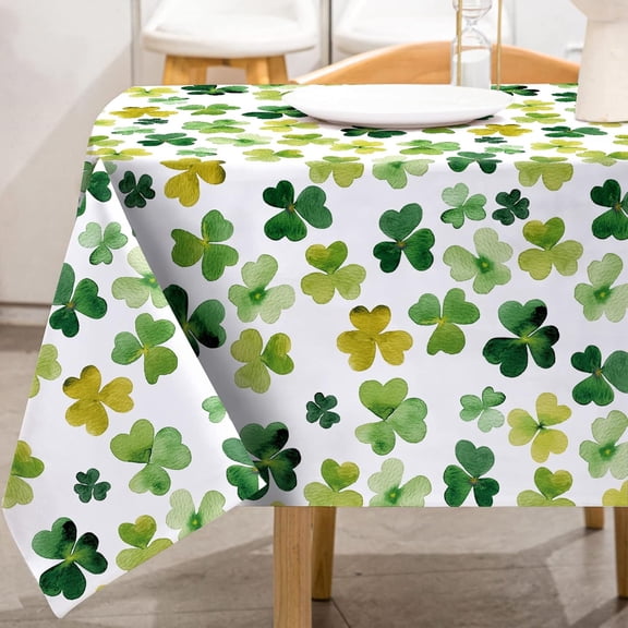 St. Patricks Day Tablecloth 60 x 104 Inch Rectangle Watercolor Green Shamrock Table Cloth Washable Shamrock Table Cover for Irish Holiday Picnic Dinner Table Decoration