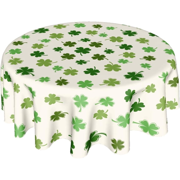 St. Patricks Day Tablecloth 60x60 Inch Round Green Shamrock Table Cloths Dust-Proof Spill Proof Rustic Spring Table Covers for St. Patricks Day Holiday Party Dining Kitchen Tabletop Decoration