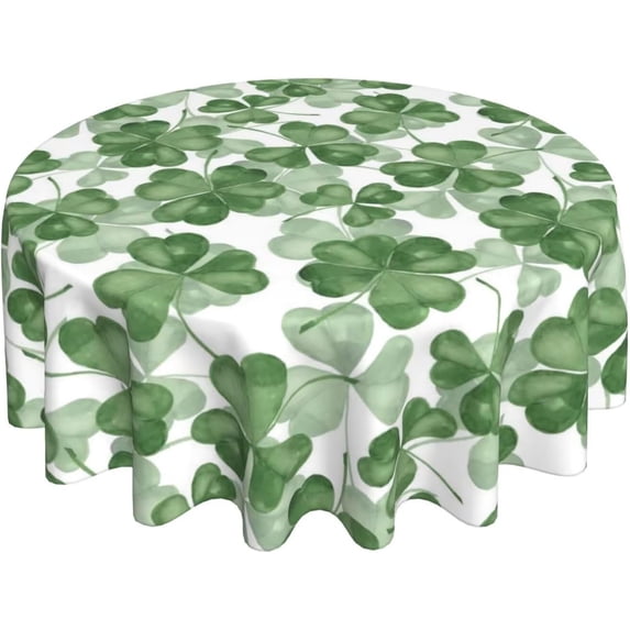 St Patricks Day Tablecloth 70 x 70 Inch Round, Dark Green Clover Print Tablecloths Tablecloths Outdoor Polyester Shamrock Table Cover for Holiday Party Picnic Dinner Decor