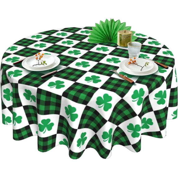 St Patricks Day Tablecloth Buffalo Plaid Table Runners Shamrock Tablecloth Green Round Tablecloth 60 Inch Washable Table Cover Reused Farmhouse Tablecloth Holiday Dinner Party Dining Room Table Decor