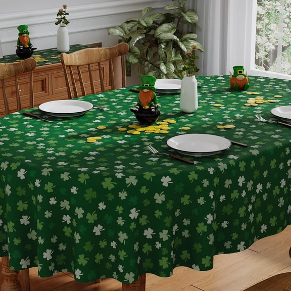 St Patricks Day Tablecloth Oval 60x84 Inch, Washable Green Shamrock St Patricks Tablecloth Spring Holiday Waterproof Scalloped Edge Table Cloth Home Party Picnic Table Decorations