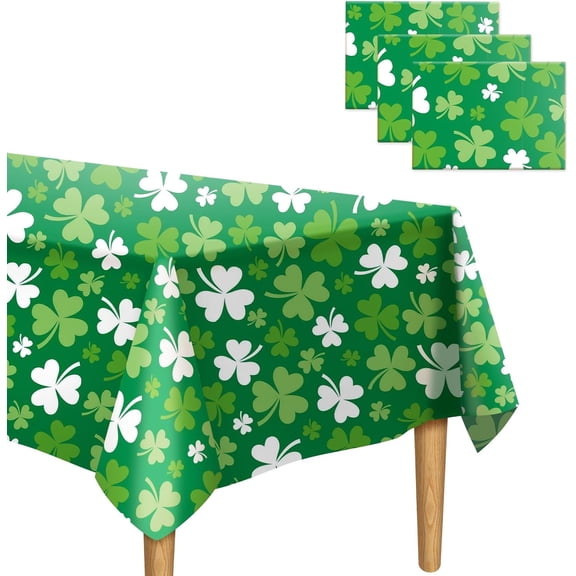 St Patricks Day Tablecloth Plastic 54x108 Inch, 3 Pack Green Grass Disposable Table Cover, Rectangle Ireland Table Cloth for St Patrick's Day Table Decor Decoration