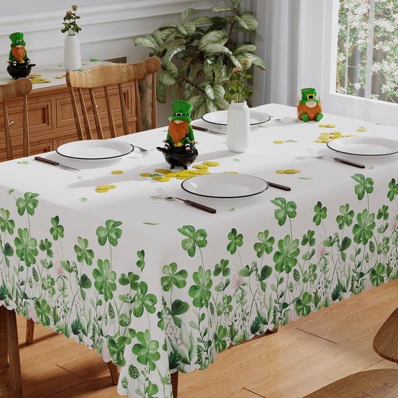 St Patricks Day Tablecloth Rectangle 60x84 Inch, Washable Lucky Watercolor Green Shamrock St Patricks Tablecloth Spring Waterproof Scalloped Edge Table Cloth Home Party Picnic Table Decorations
