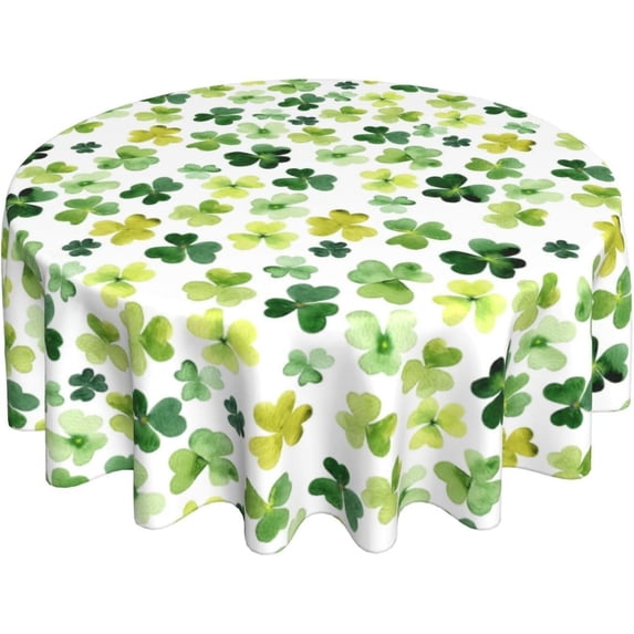 St Patricks Day Tablecloth Round 60×60 Inch, Spring Watercolor Luck Clover Tablecloth Lucky Shamrock Washable Table Cover for Party Picnic Dinner Decor