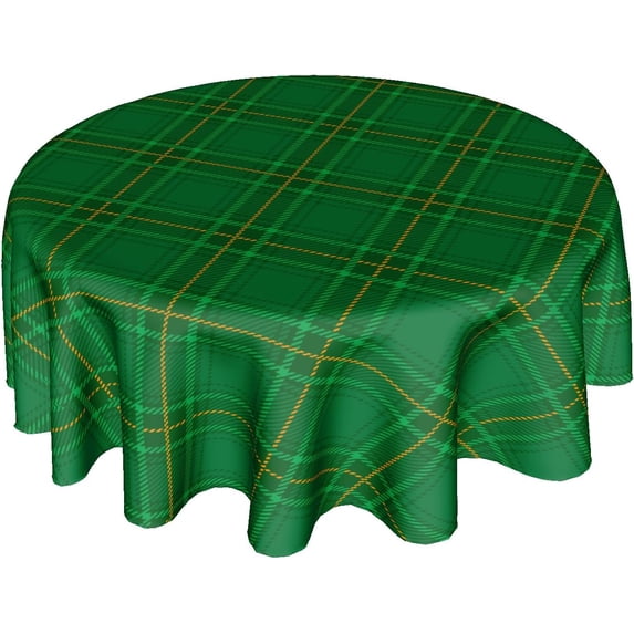 St. Patricks Day Tablecloth Round 60 Inch Green Buffalo Checkered Plaids Print Table Cloth Seasonal Spring Holiday Table Cover for St Patricks Day Tabletop Kitchen Dining Holiday Picnic Party Decor