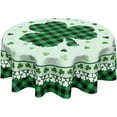 thumbnail image 1 of St. Patricks Day Tablecloth Round 60 Inch Green Irish Shamrock Table Cloths Circle Clover Buffalo Plaid Table Cover Washable Wipeable Polyester Tabletop for Dining Kitchen Picnic Party Decor, 1 of 6