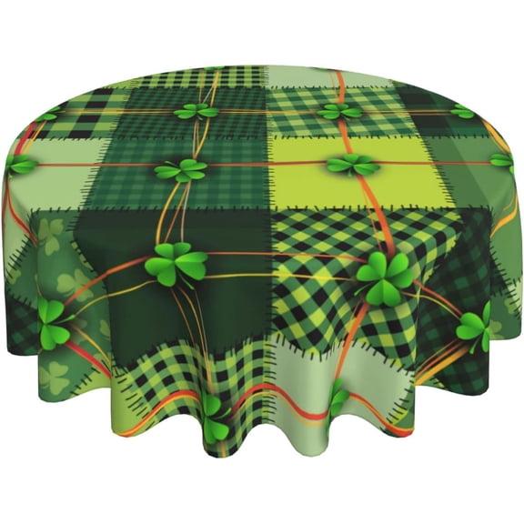 St Patricks Day Tablecloth Round 60 Inch Shamrock Floral Round Tablecloth Polyester Washable Table Cover Spring Elf Hat Table Cloth for Kitchen Dining Room Holiday Party Picnic Patio