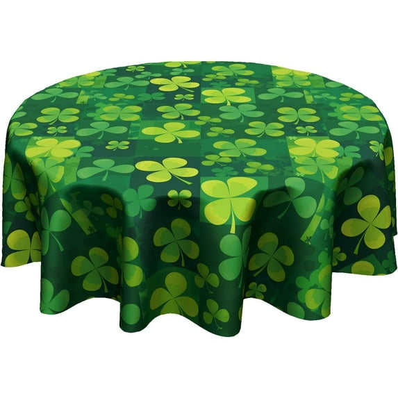 St Patricks Day Tablecloth Round - Green Clover Table Cloth 60 Inch Shamrock Tablecloth Spring Lucky Leaves Table Cover for Holiday Party Picnic Dinner Decor
